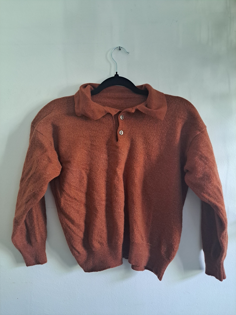 Vintage 100% Pure Virgin Wool Rust Brown Polo Sweater Pullover Preppy